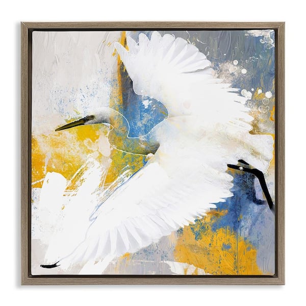 Stupell Industries Modern Egret in Flight by Porter Hastings Brown Floater Frame Animal Graphic Art Print 18 in. x 18 in.