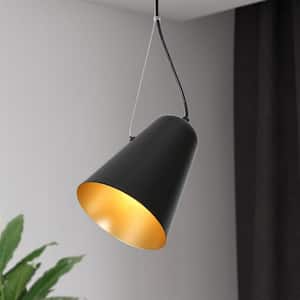 Modern Black Pendant Light, 1-Light Gold Transitional Bell Kitchen Hanging Spotlight with Adjustable Lighting Source