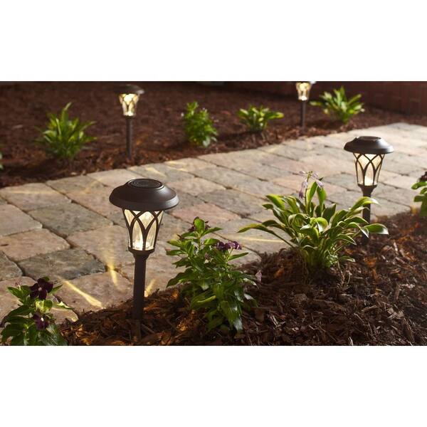 Hampton Bay Open Stock Solar Bronze Outdoor Integrated LED Landscape Path Light with Water Glass Lens