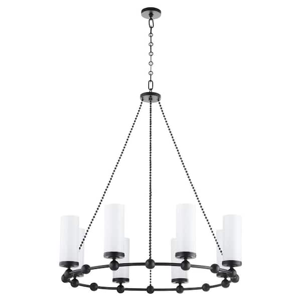 Lee BLVD 60-Watt 2.0 8 Light Matte Black Chandelier Light with White Fluted Glass Shade, No Light Bulb Included