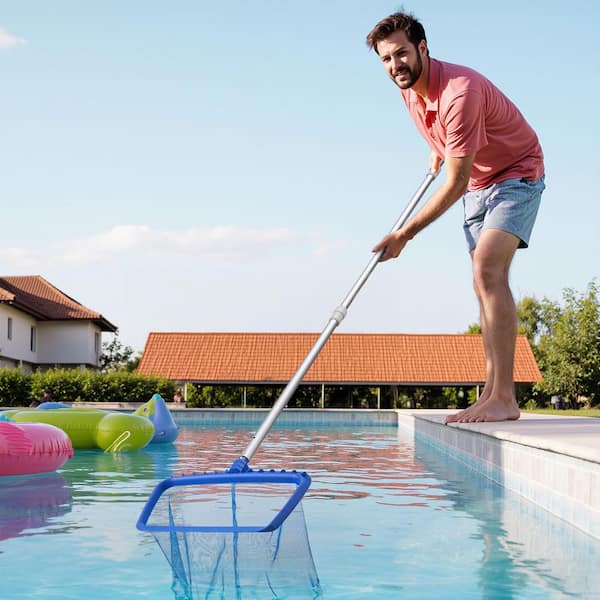 SKYSHALO 15 ft. Aluminum Telescopic Mop Handle Pole with 2-Extensions, Heavy-Duty for Skimmer Net, Brush and Vacuum Head
