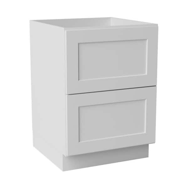 24 in. W x 24 in. D x 34.5 in. H Ready to Assemble Solid Wood Shaker 2 Drawers Base Kitchen Cabinet in White