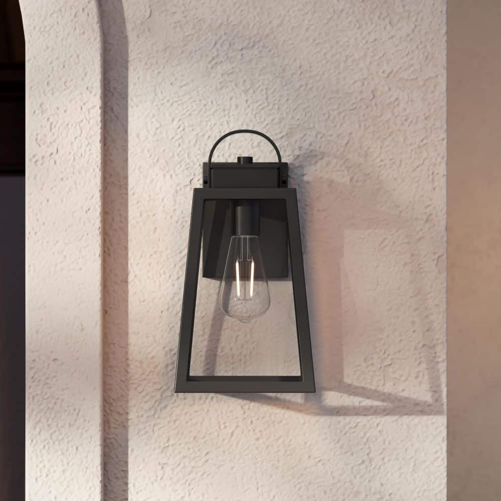 Hedry 13 In. Matte Black 1-Light Hardwired Medium Outdoor Wall Lantern with Clear Glass Panels price history on PriceWatchPro