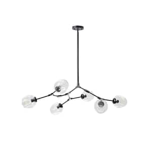 6-Light Clear Modern Linear Chandelier with Black Adjustable Arms and Glass Shades