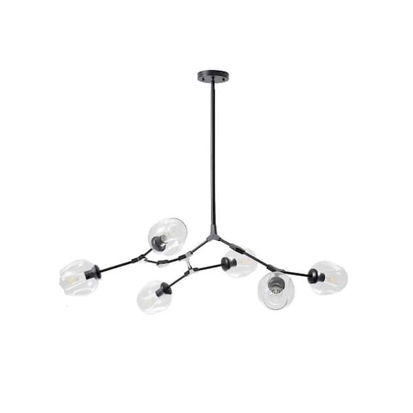 Bella Depot 6-Light Clear Modern Linear Chandelier with Black Adjustable Arms and Glass Shades