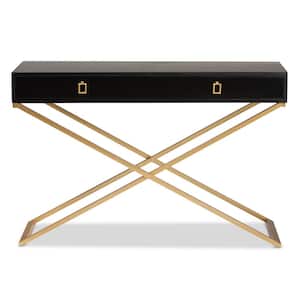 Madan 47.2 in. Black and Gold Rectangle Wood Top Console Table
