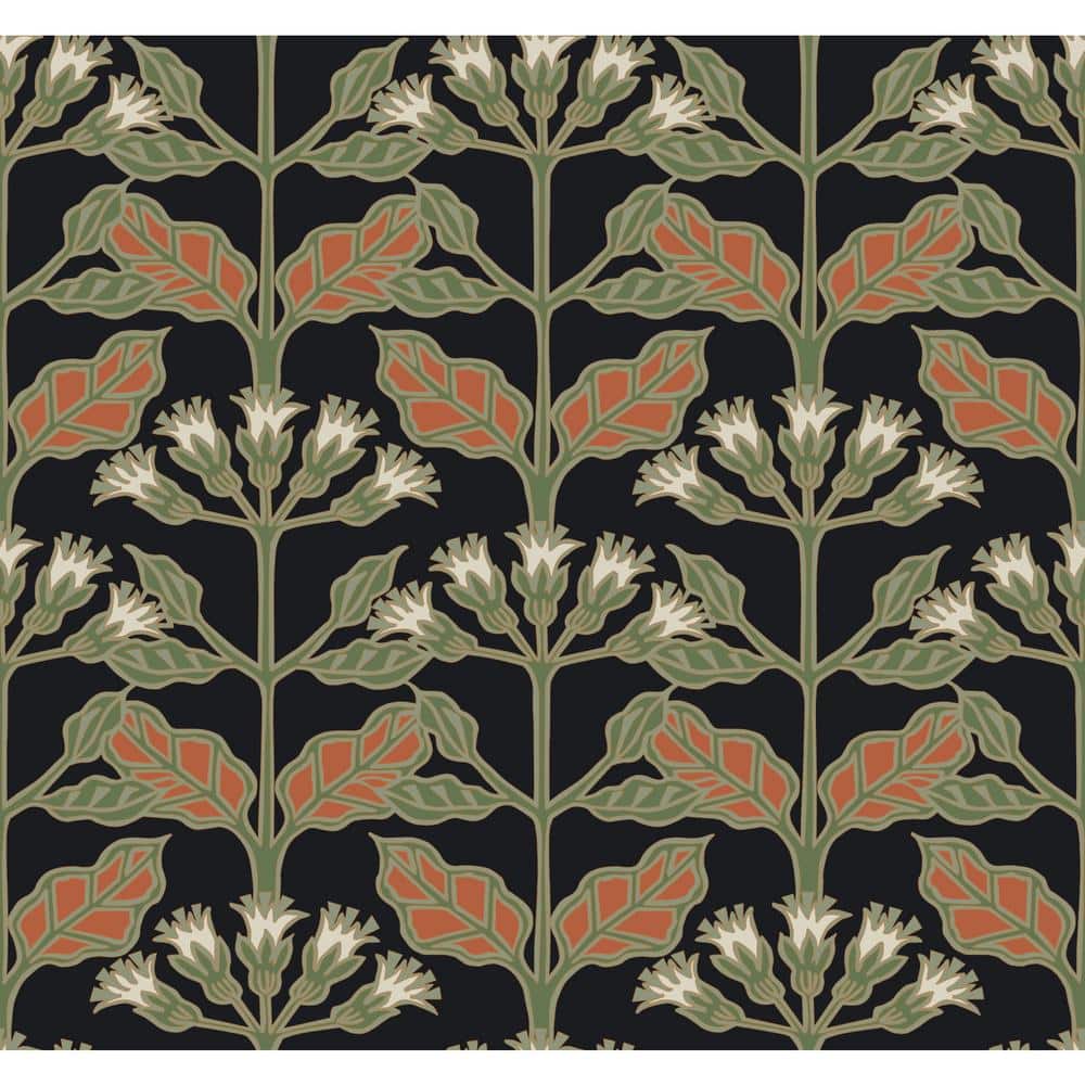 Black Floral Nonwoven Wallpaper with Metallic Accents