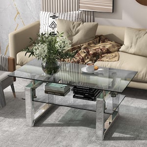 39.4 in. Silver Rectangle Tempered Glass Top Coffee Table