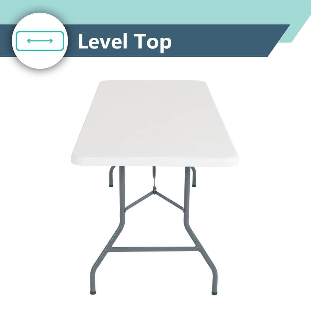 White 6-Foot Rectangular Folding Table with Black Legs