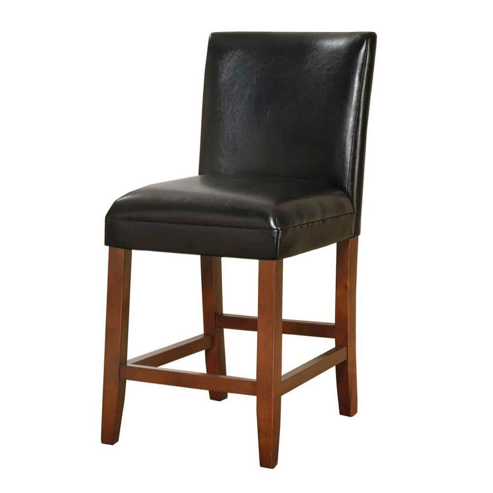 24" Black Faux Leather Counter Height Barstool with Wood Legs