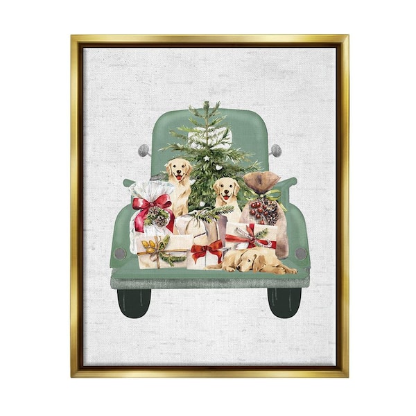 Stupell Industries Holiday Gift Truck by Lettered and Lined 1-Piece Floater Frame Graphic Print Travel Poster Art Print 31 in. x 25 in.