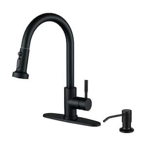 Single Handle Pull-Down Sprayer Kitchen Faucet Set Stainless Steel with Soap Dispenser in Matte Black