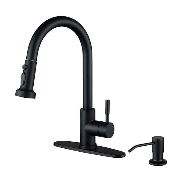 ARCORA Single Handle Pull-Down Sprayer Kitchen Faucet Set Stainless Steel with Soap Dispenser in Matte Black