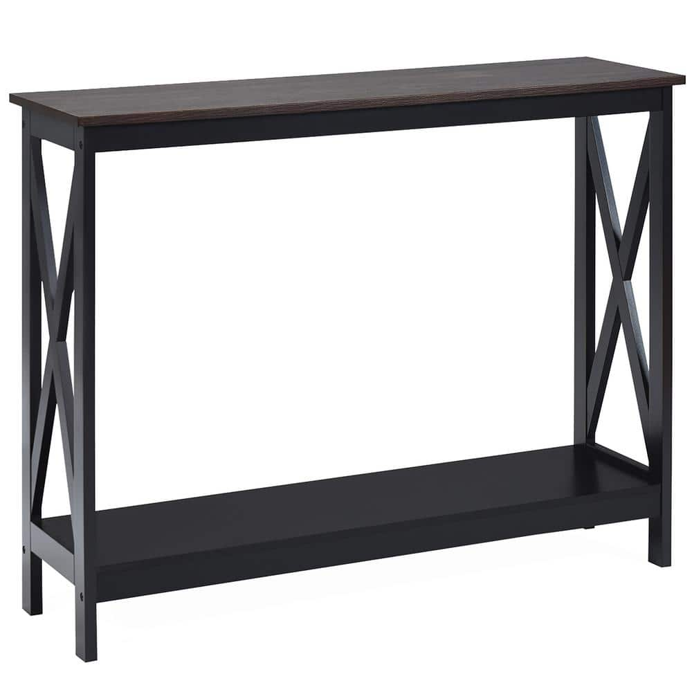 Costway 39.5 In. Black Standard Rectangle Wood Console Table With Shelf ...