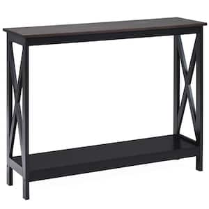 39.5 in. Black Standard Rectangle Wood Console Table with Shelf