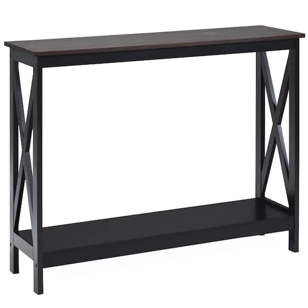 Costway 39.5 in. Black Standard Rectangle Wood Console Table with Shelf