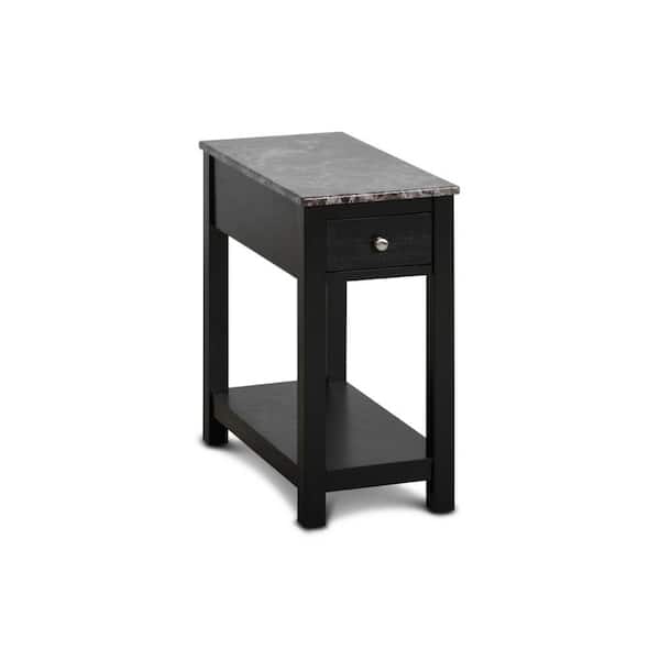 Benjara 23.75 in. Black Rectangle Marble End/Side Table with Wooden Frame