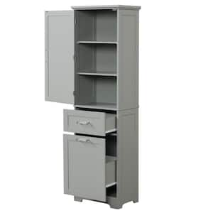 20 in. W x 13 in. D x 68.1 in. H Gray Linen Cabinet with 2 Drawers and 1 Door for Bathroom