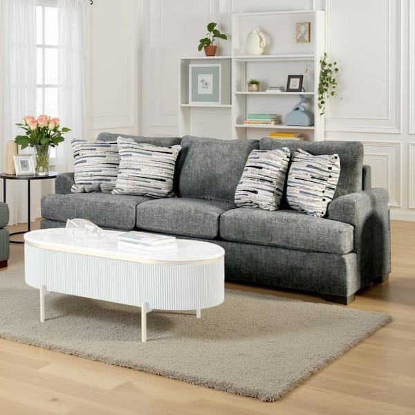 Benjara Lewis 40 in. Straight Arm Polyester Rectangle with 4-Accent Pillows Sofa in Gray