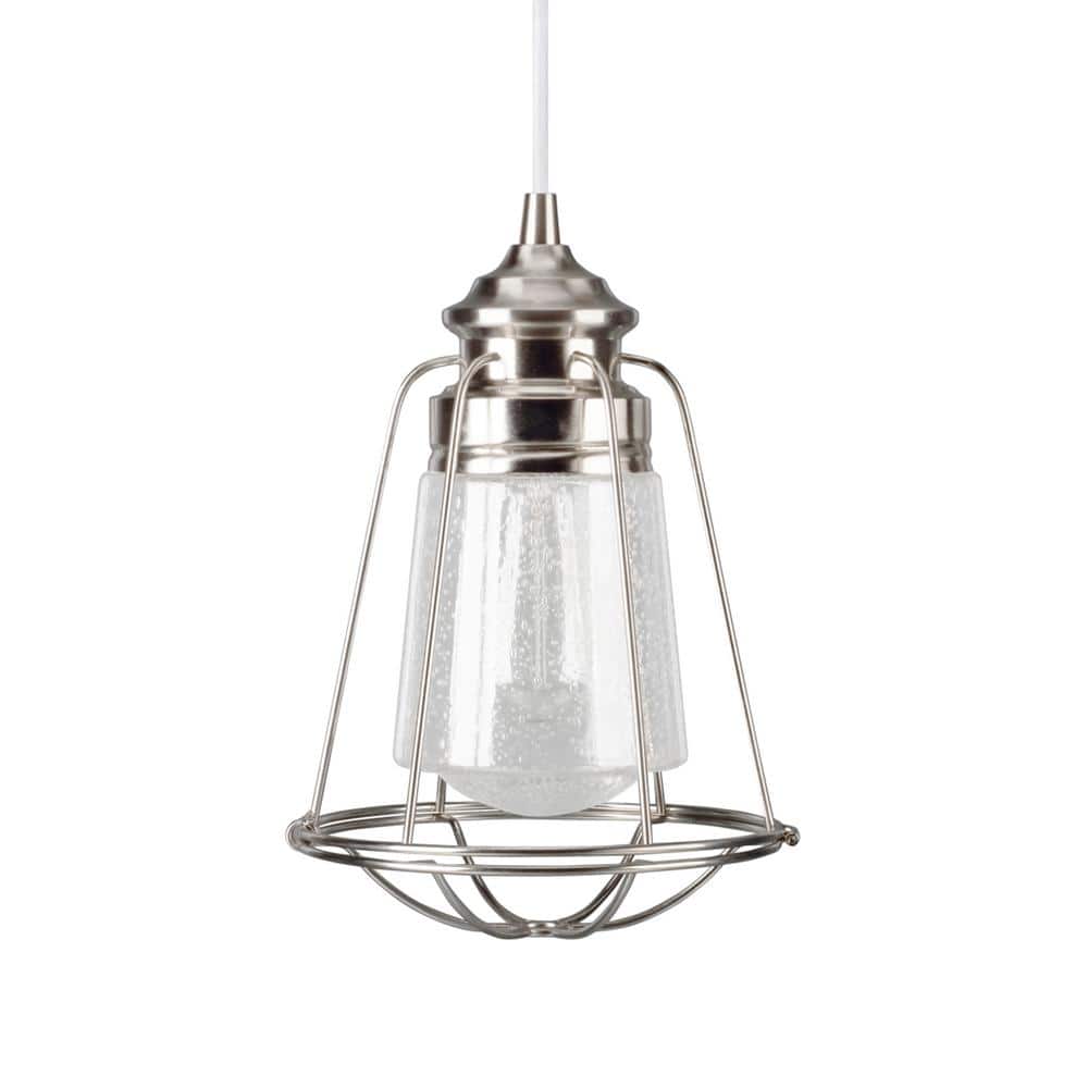 Brushed Nickel Mini Pendant with Clear Seeded Glass Shade