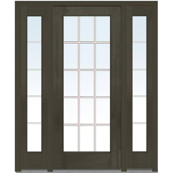 MMI Door 64 in. x 80 in. Internal Grilles Right-Hand Full Lite Clear Stained Fiberglass Mahogany Prehung Front Door w/ Sidelites