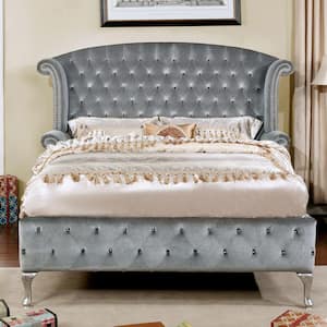Nealyn Gray Upholstered Wood Frame Queen Platform Bed with Wingback