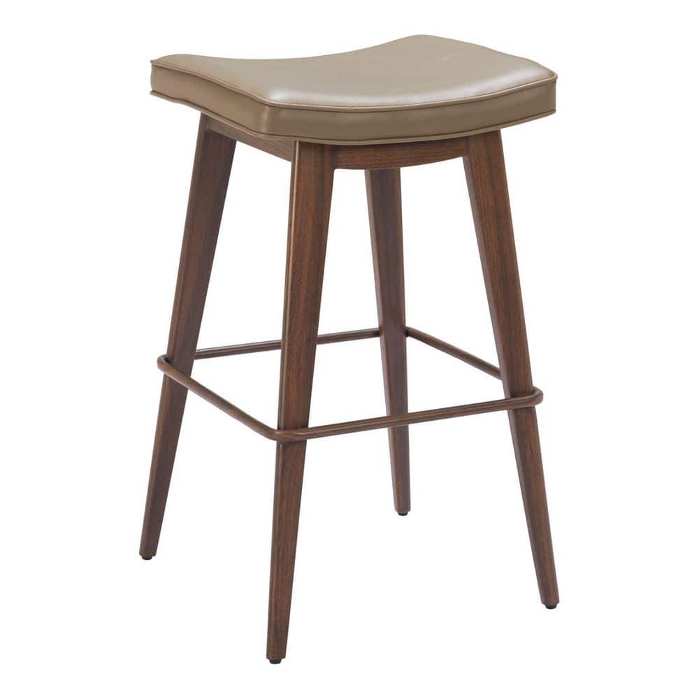 15.4 in. H Taupe Finish Low Back Wood Bar Stool with Faux Leather Square Seat Set of 2 price history on PriceWatchPro
