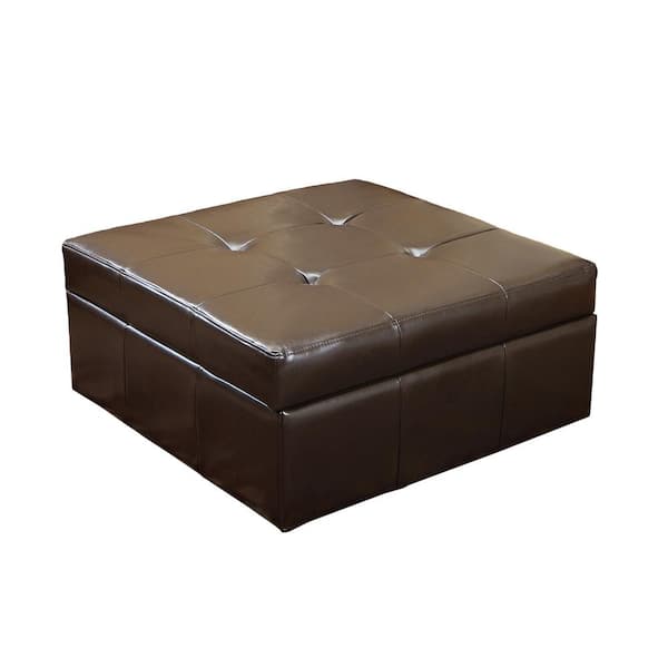 Noble House Chatsworth Brown Leather Storage Ottoman