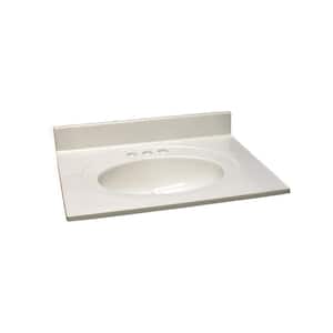 25 in. W x 22 in. D Cultured Marble Vanity Top in White with Solid White Bowl