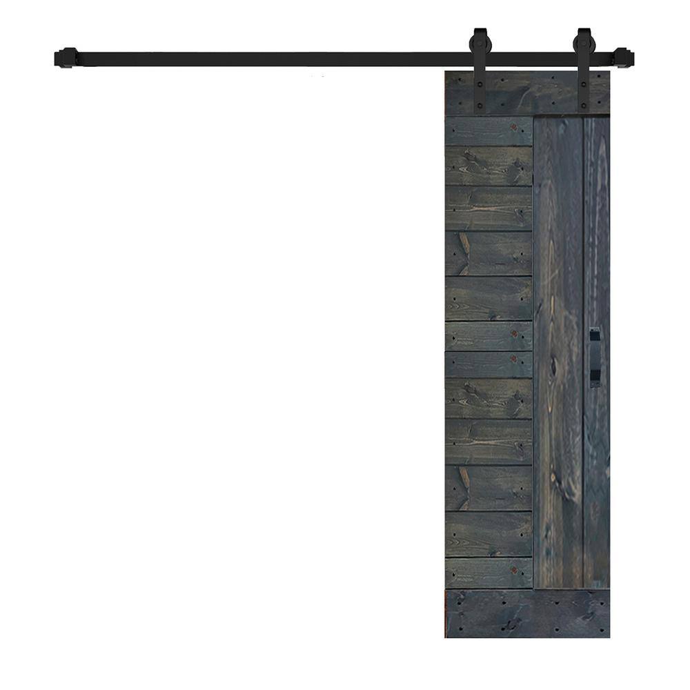 Carbon Gray Solid Wood Multipanel Sliding Barn Door Kit with Black Hardware