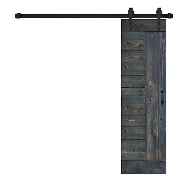 ISLIFE L Series 24 in. x 84 in. Carbon Gray Finished Solid Wood Sliding Barn Door with Hardware Kit - Assembly Needed