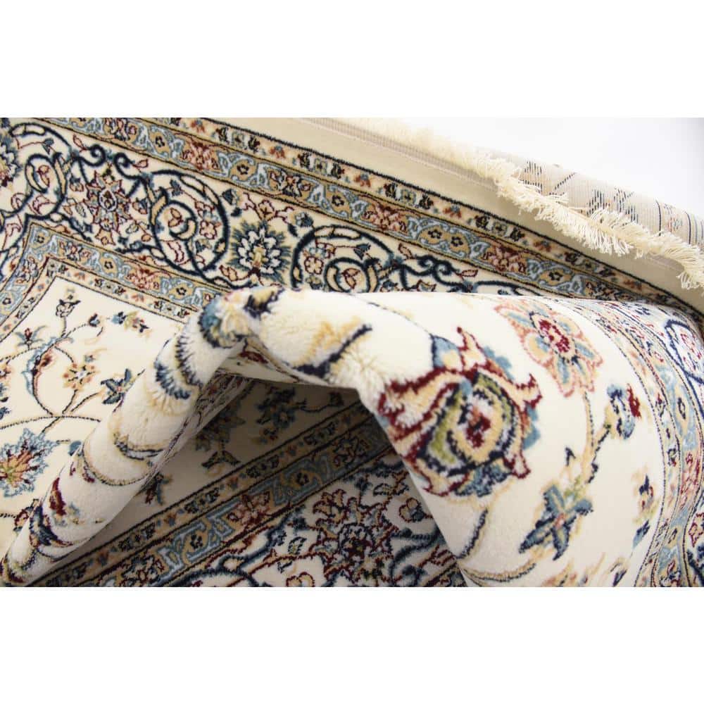 Ivory Floral Synthetic Stain-Resistant Rectangular Area Rug
