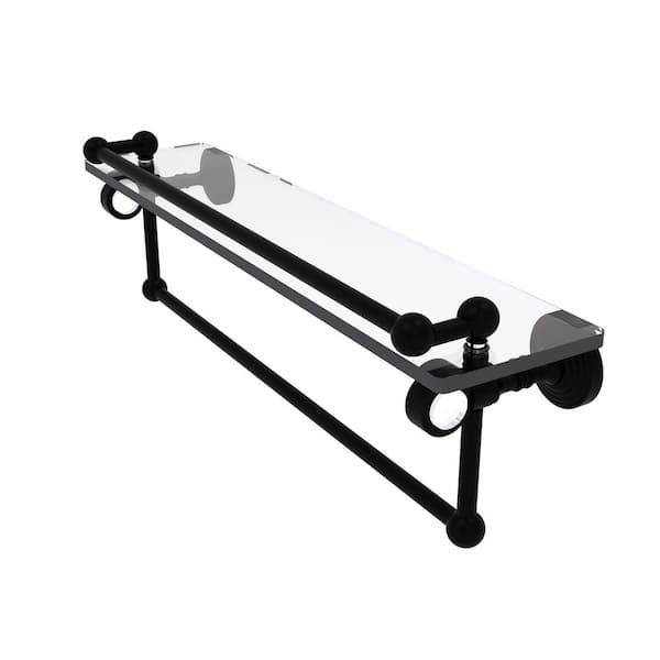 Pacific Grove 22 in. W 6.8 in. H x 5.5 in. D Glass Rectangular Shelf in Matte Black with Gallery Rail and Towel Bar