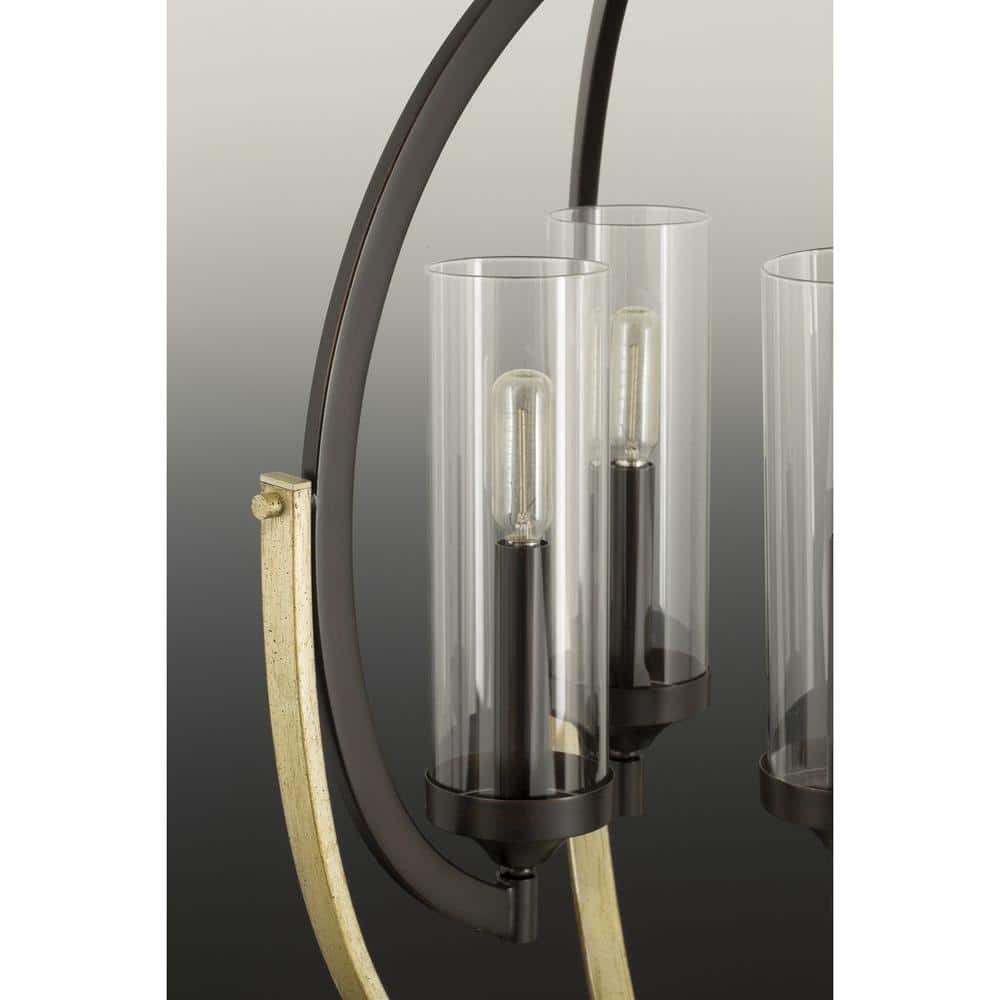 Antique Bronze Elliptical Cage 6-Light Chandelier with Glass Shades