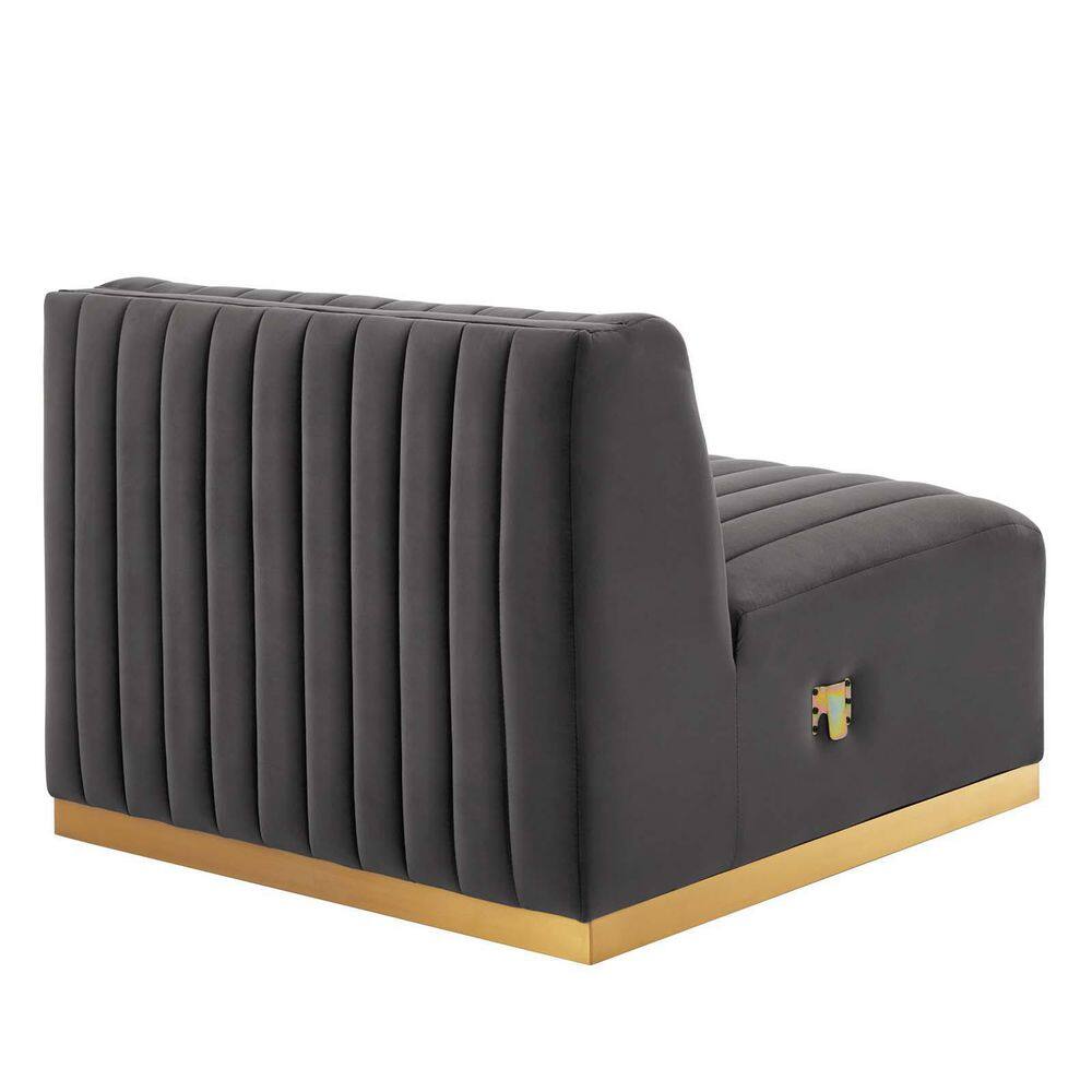 Gold Gray Velvet Slipper Chair with Channel Tufting