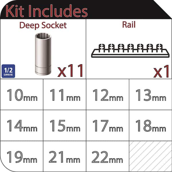 1/2 in. Drive Deep Metric Socket Set (11-Piece)