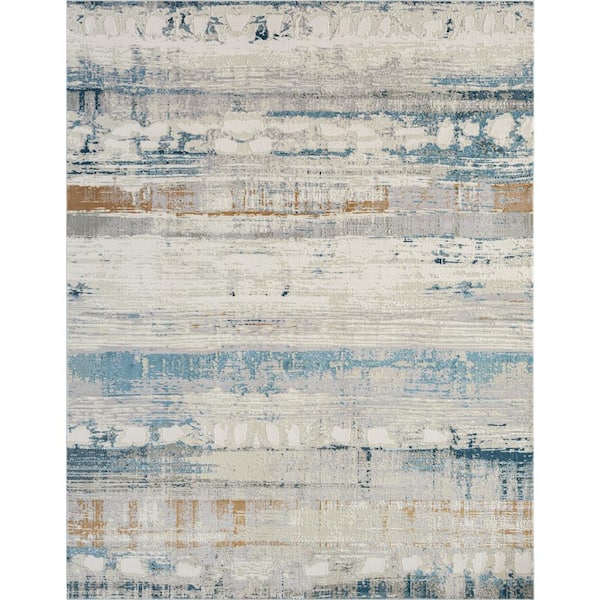 KALATY Bliss by N Natori Blue Neutrals 2 ft. 6 in. x 10 ft. Area Rug BL ...