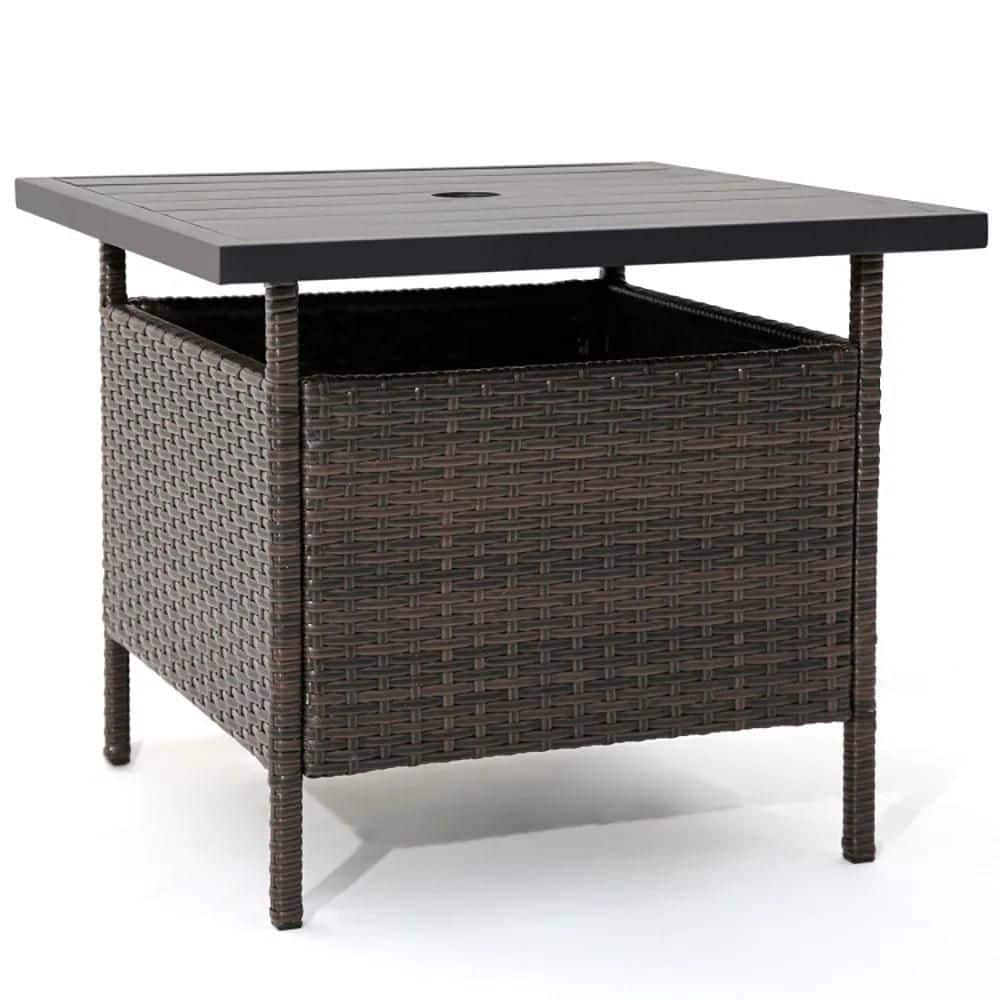Patio Square Wicker Side Table with Umbrella Hole outdoor coofee table for Yard Garden Poolside price history on PriceWatchPro