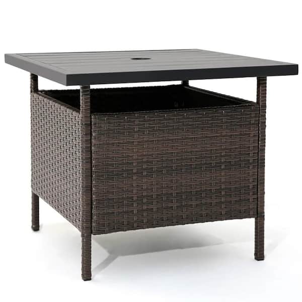 moda furnishings Black Square Wicker Outdoor Side Table with