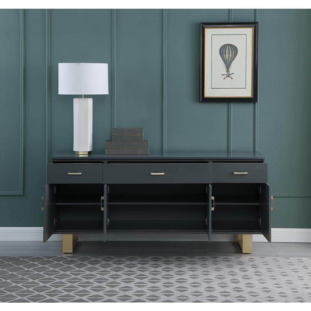 Modern Gray Lacquer Sideboard with Golden Accents - 68W x 30H