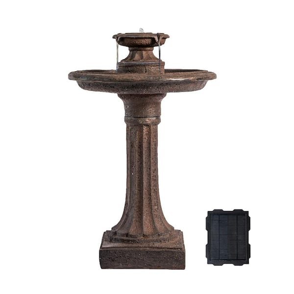 XBRAND 28 in. Solar 1-Tier Water Fountain, Outdoor Birdbath, Brown Resin w/Solar Panel, Solar Pump for Home Garden Yard Decor