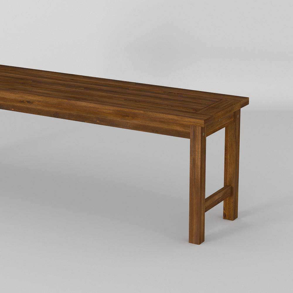 Solid Acacia Wood Traditional Patio Bench in Dark Brown