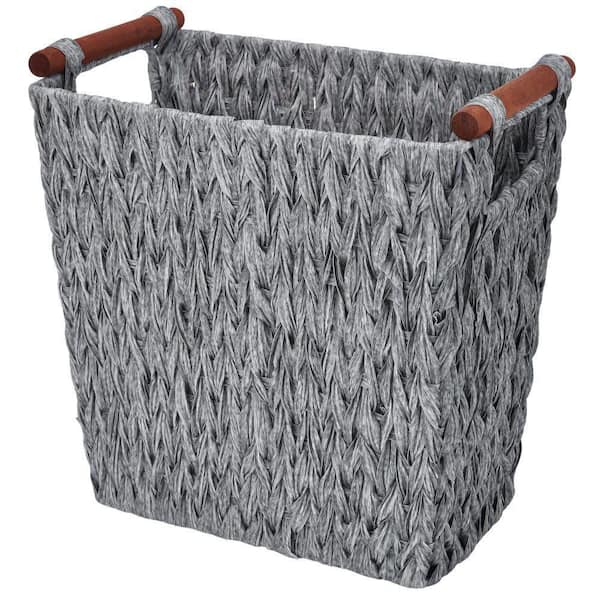 Dracelo Woven Trash Wastepaper Basket with Handles in Gray