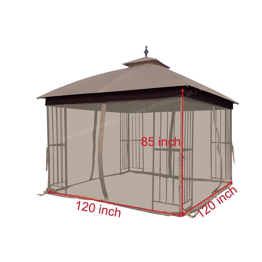 Tan 10' x 10' Gazebo Replacement Mosquito Netting with Zippers