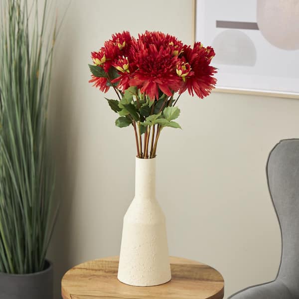 Litton Lane 31 in. Red Indoor Artificial Dahlia Flower Stem in White Plastic Vase (Set of 8)