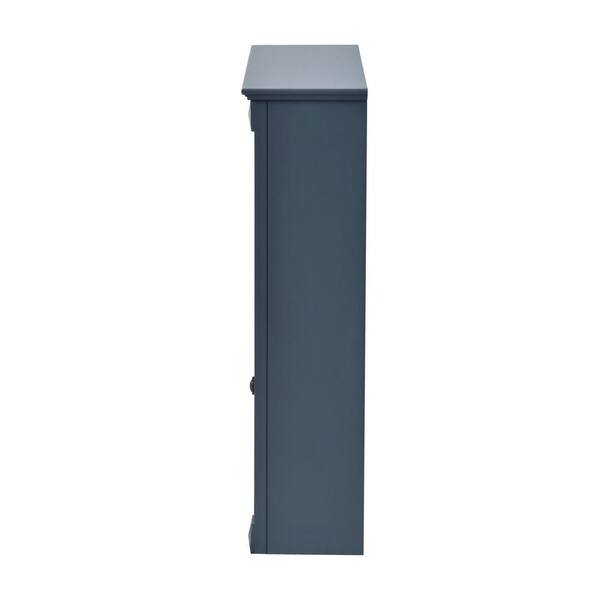 FAMYYT 24 in. W x 28 in. H Blue Rectangular Wooden Medicine Cabinet with Mirror and Adjustable Shelf