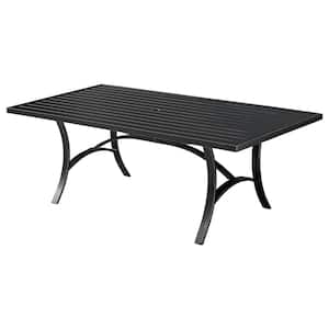 Black Square Patio Aluminum Outdoor Dining Table Accent Side Table with Umbrella Hole