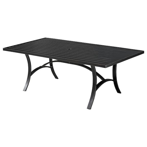 Mondawe Black Rectangular Patio Aluminum Outdoor Dining Table Accent Side Table with Umbrella Hole