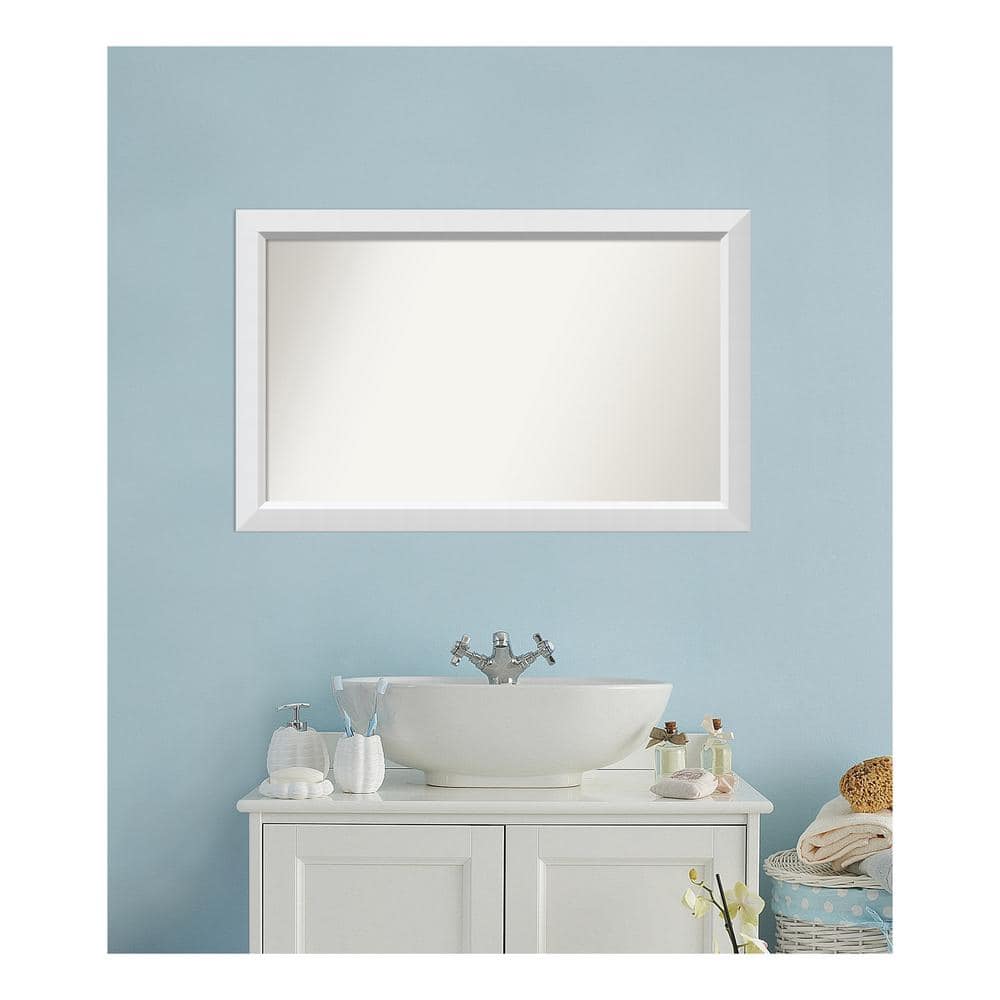Blanco White 40.25 in. x 25.25 in. Custom Non-Beveled Wood Framed Bathroom 