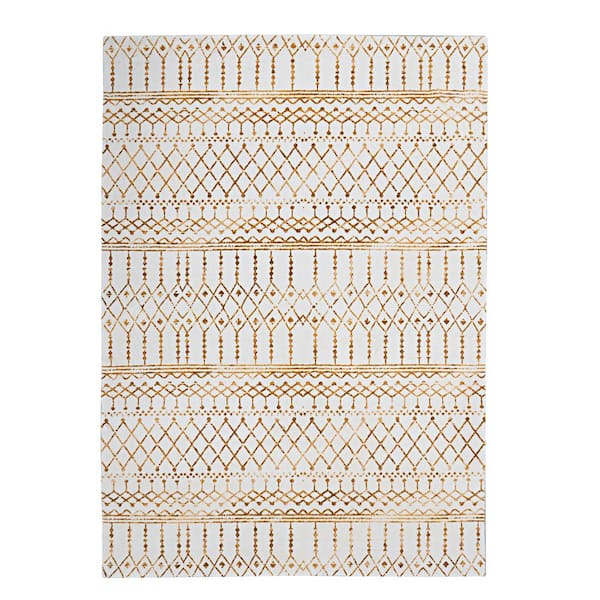 Linon Home Decor Belle Faux Rabbit Ivory & Gold 3x5 Area rug